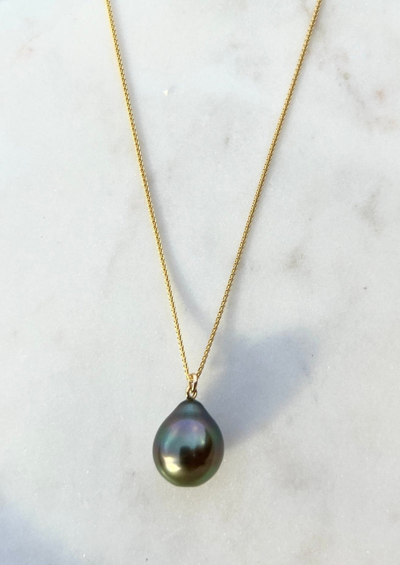 Tahitian Drop on 14kt 18" Wheat Chain