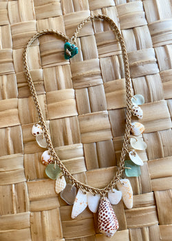 Braided Shell Necklace - Teal & Spotted Cone