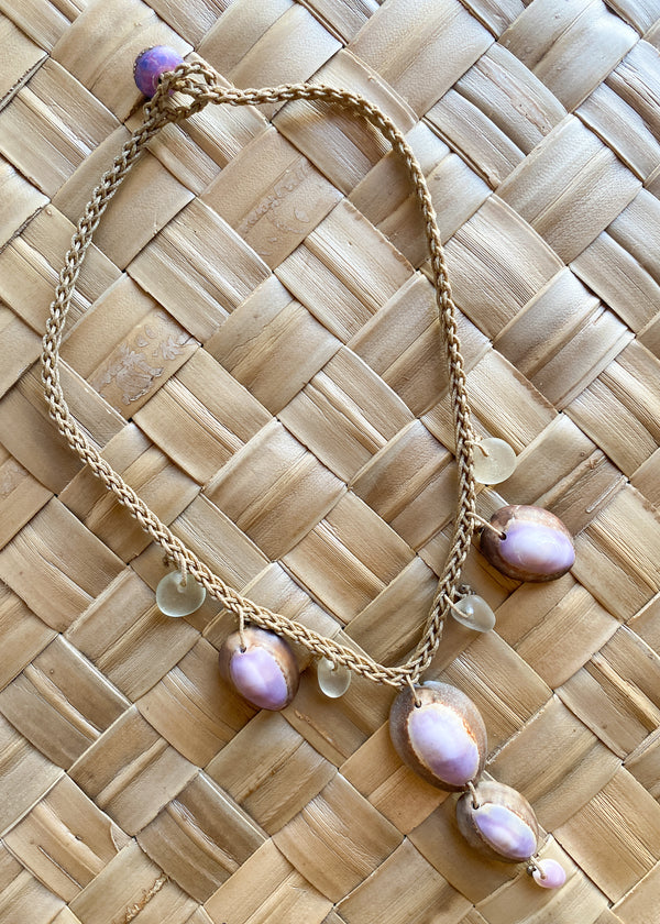 Braided Shell Necklace - Purple Cowries