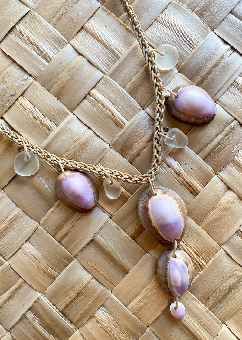 Braided Shell Necklace - Purple Cowries