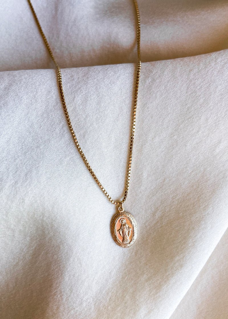 Dainty Oval St. Mary Charm Necklace