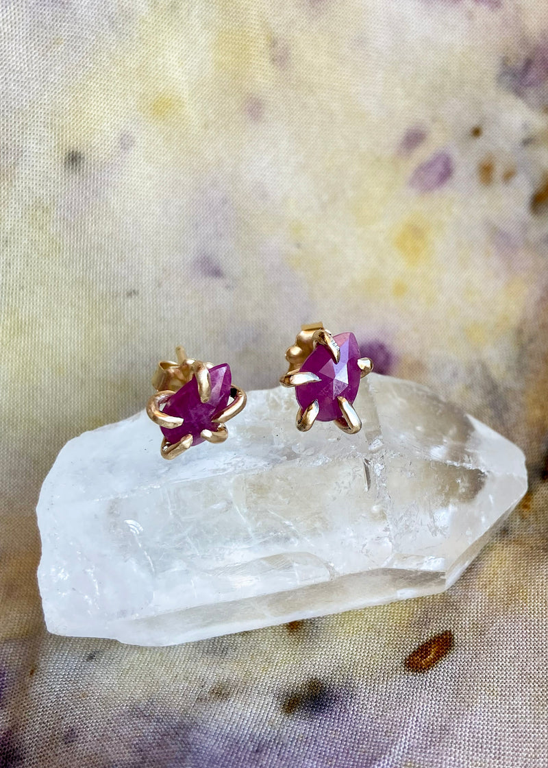 14k Ruby Claw Studs