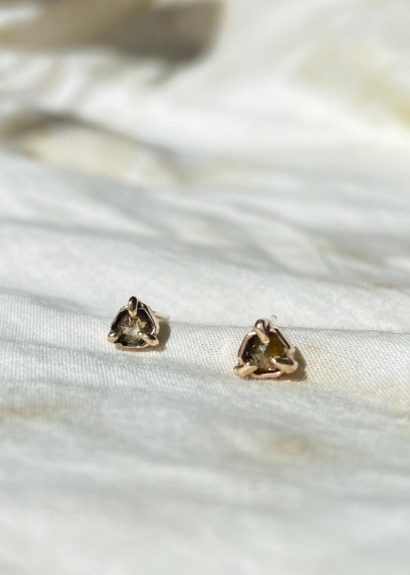 14K Rose Cut Diamond Hexagon Studs