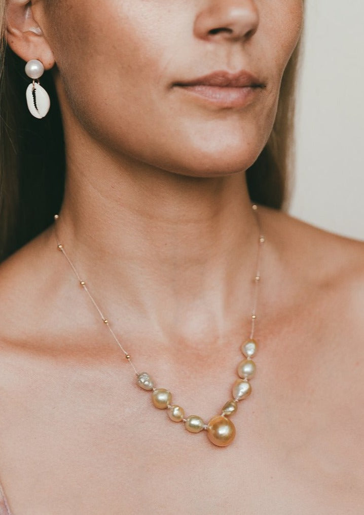 Yellow Drop Pearl and South Sea Keshi