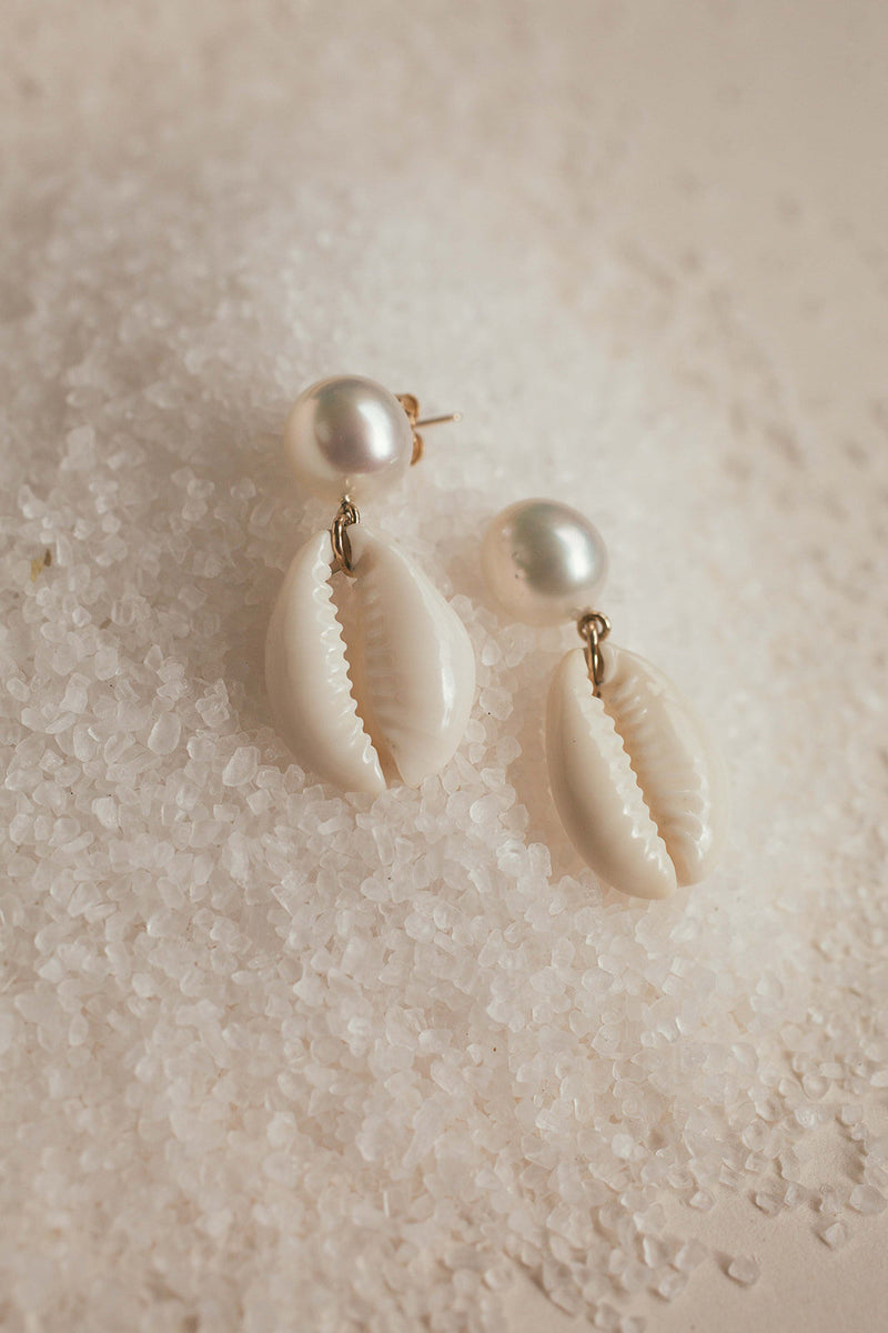 Freshwater Pearls & Cowrie Studs