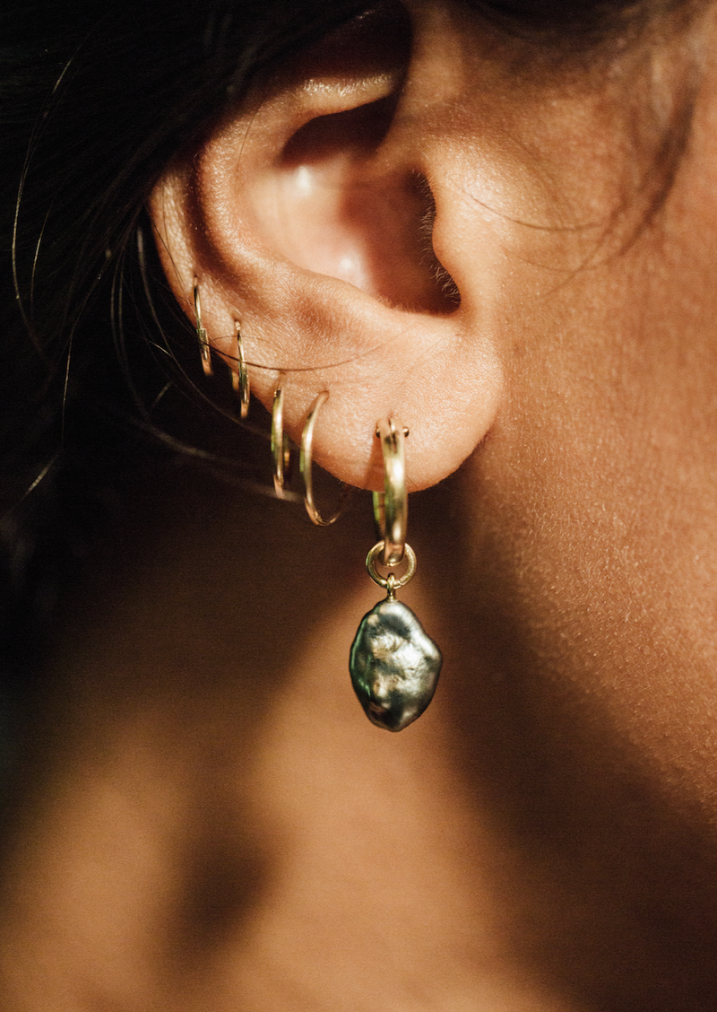 Keshi Pearl Charm Hoop Earrings
