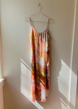 Long Silk Slip Dress: Guava