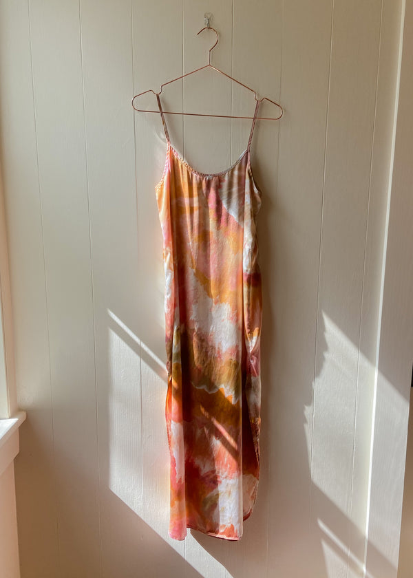 Long Silk Slip Dress: Guava