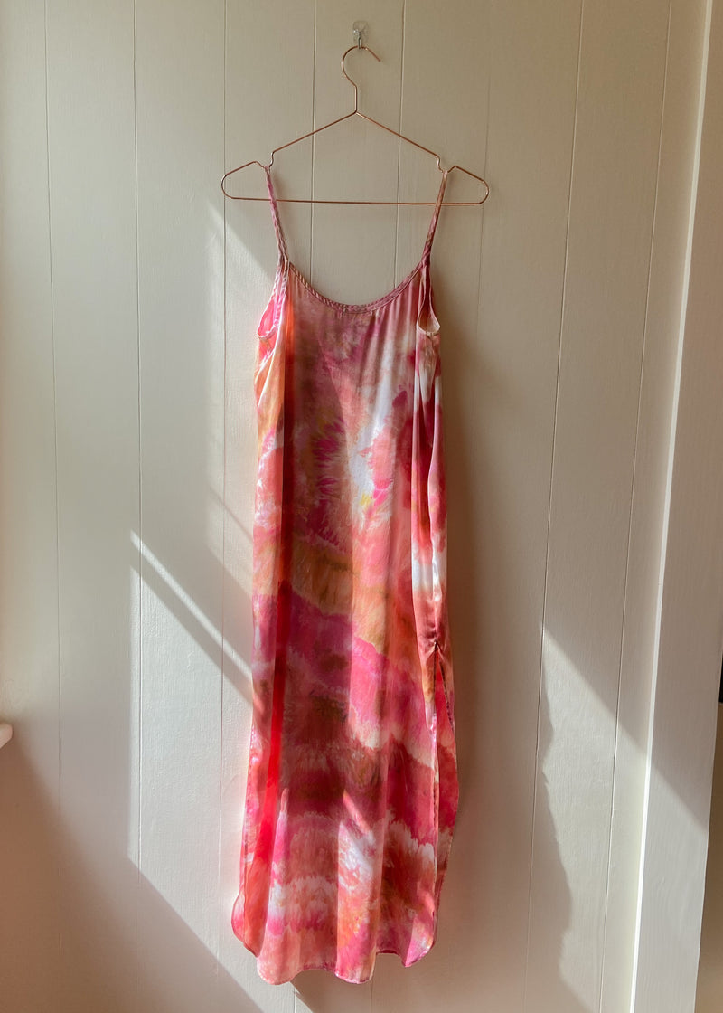 Long Silk Slip Dress: Coral Pink