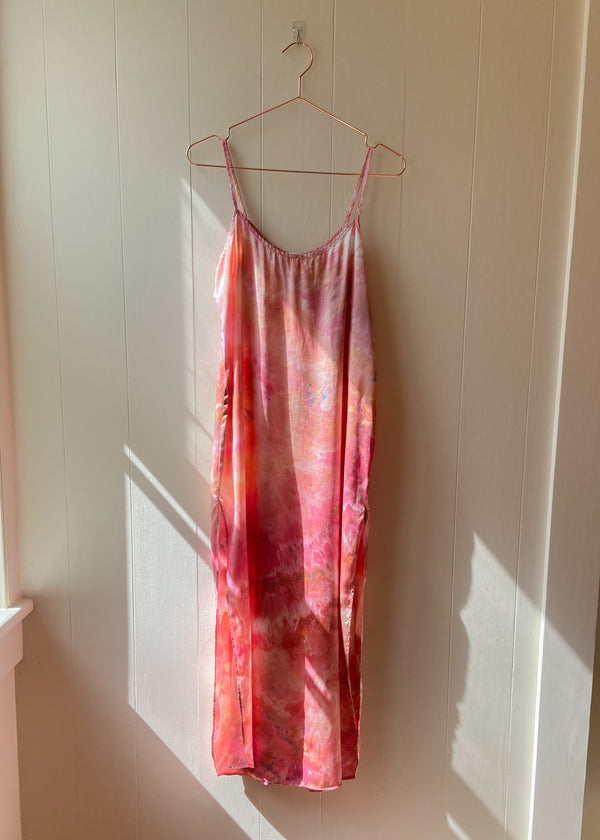 Long Silk Slip Dress: Coral Pink