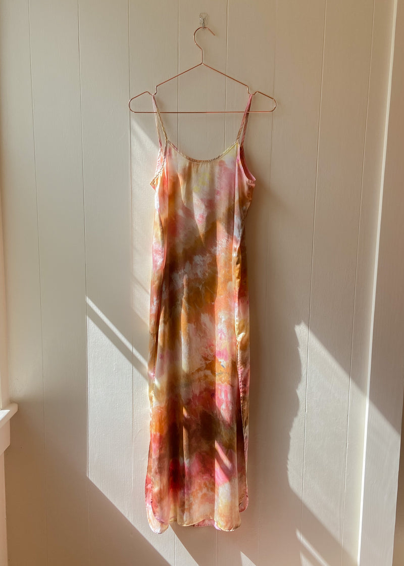 Long Silk Slip Dress: Guava