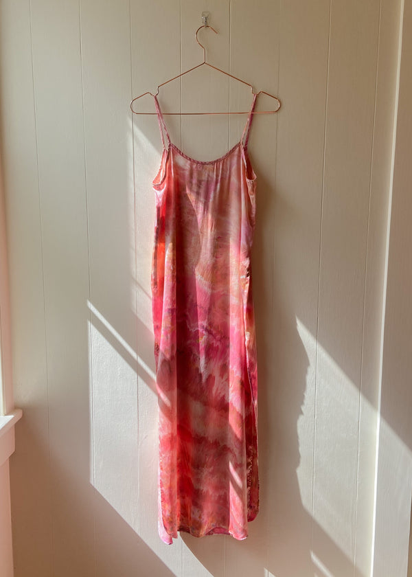 Long Silk Slip Dress: Coral Pink