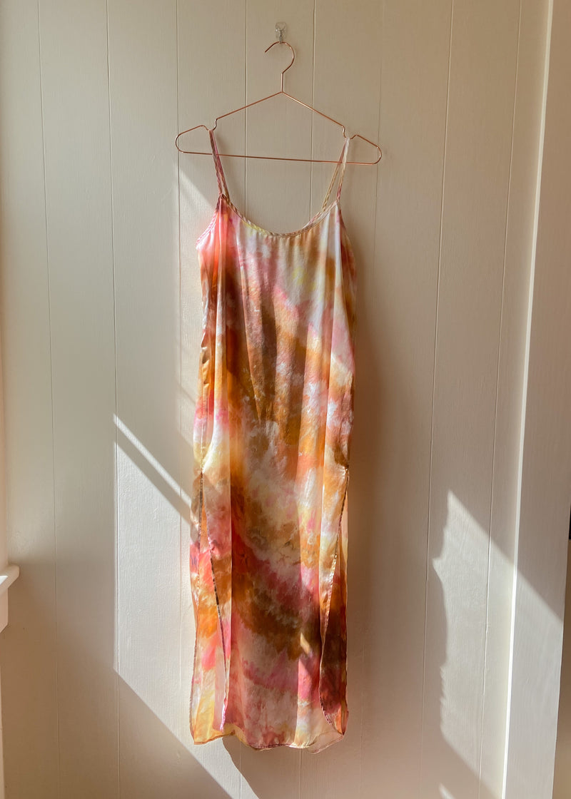 Long Silk Slip Dress: Guava